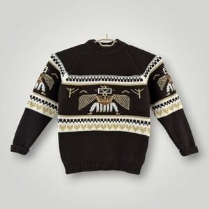 VTG 70s 80s Silton California Thunderbird Sweater Mens L Brown Knit Intarsia